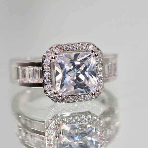 White Topaz Ring : Handmade Ring, Sterling Ring, Gemstone  925S White Topaz Cushion Halo Engagement Ring